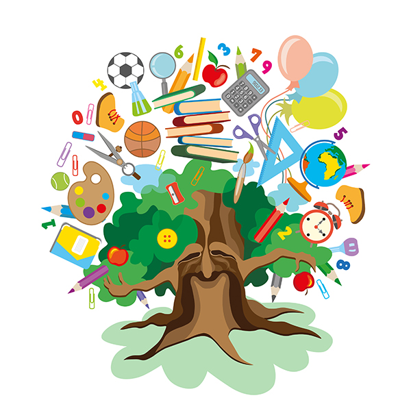 Tree image with educational icons